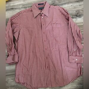 Paul Fredrick Men's Striped Button Down Dress Shirt 100% Cotton Red Size 17-33
